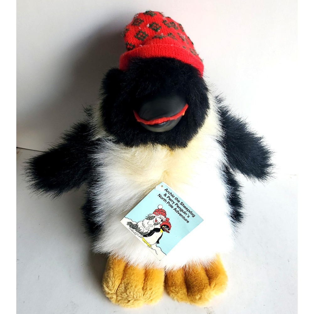 Vtg Commonwealth 1990 Christmas Perry Penguin Plush Stuffed Animal 12" w Tag